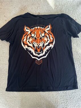 Black Short-Sleeve Tee with Orange and White Tiger Graphic